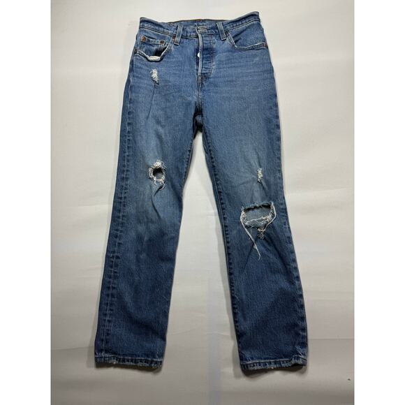 Levi's 501 Women's Distressed Straight Leg Button Fly Jeans - Sz 25x26 (26x25.5) - Picture 1 of 6